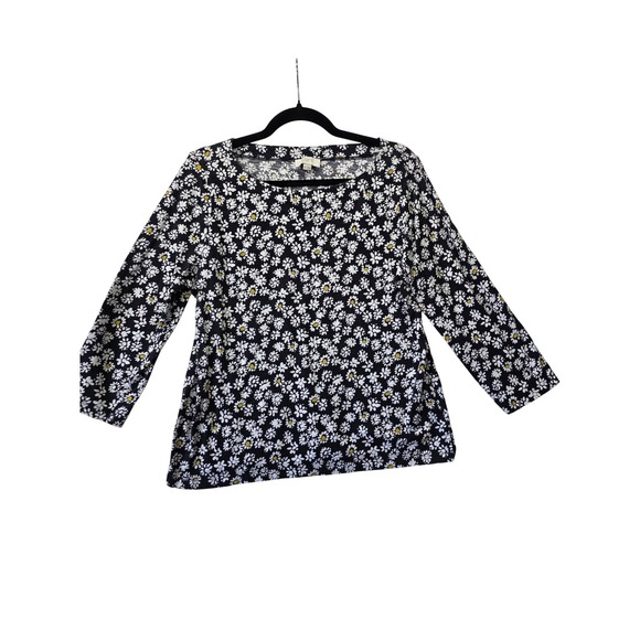 LOFT Outlet Tops - LOFT Outlet Womens XL Black Daisy Floral Cotton 3/4 Sleeve Top SP24 794543